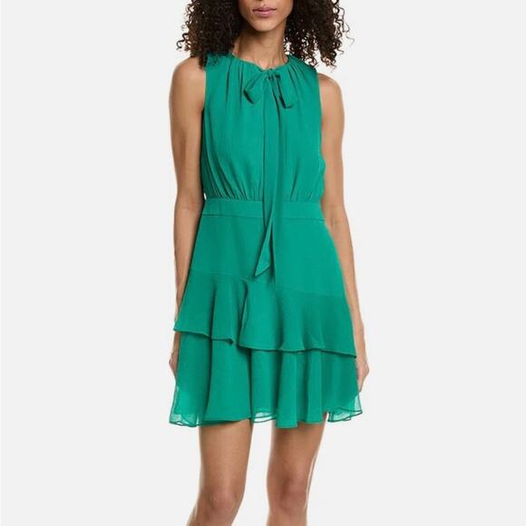 Ted Baker Asymmetrical Tiered Mini Dress in Green Size 6 - Picture 1 of 10